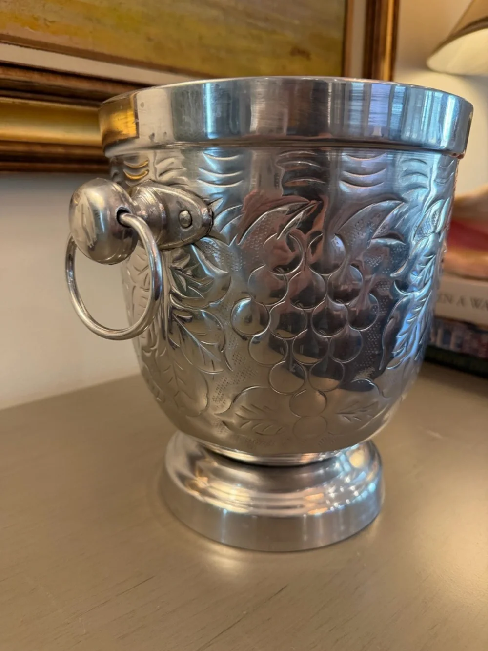Vintage Embossed Grapevine & Leaves Ice Bucket Champagne Chiller Handles Planter